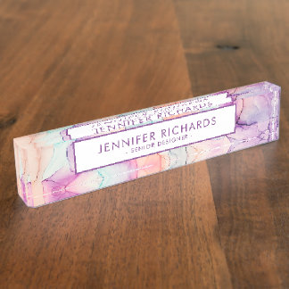 Placa De Nombre Resumen del patrón de tinta pastel personalizado