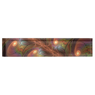 Placa De Nombre Resumen fluorescente colorido Trippy Brown Fractal