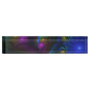 Placa De Nombre Resumen luminoso colorido de fractal trippy modern