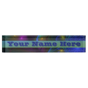 Placa De Nombre Resumen luminoso colorido de fractal trippy modern