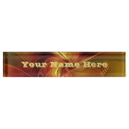 Placa De Nombre Resumen Naranja Rojo Verde Fractal Art Flor Texto