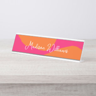 Placa De Nombre Resumen rosa caliente y Naranja brillante y audaz