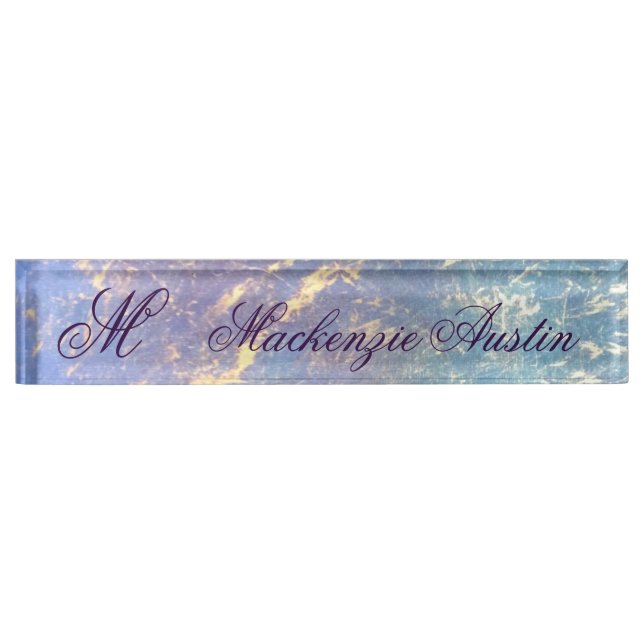 Placa De Nombre Resumen suave | Monograma Pastel y Plata de Oro (Anverso)