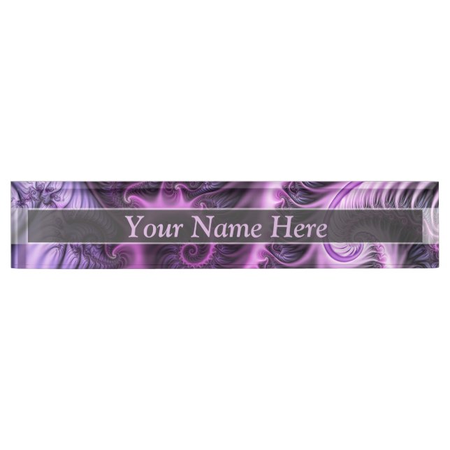 Placa De Nombre Resumen Vivid Guay Pink Purple Fractal Art Spiral (Anverso)