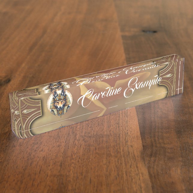 Placa De Nombre Retrato de Steampunk Anubis Fox (Lateral)