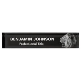 Placa De Nombre Retrato del león en negro