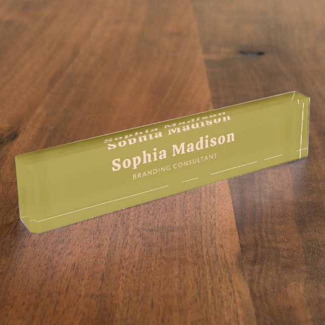 Placa De Nombre Retro Bold Serif Green Blush Pink (Lateral)