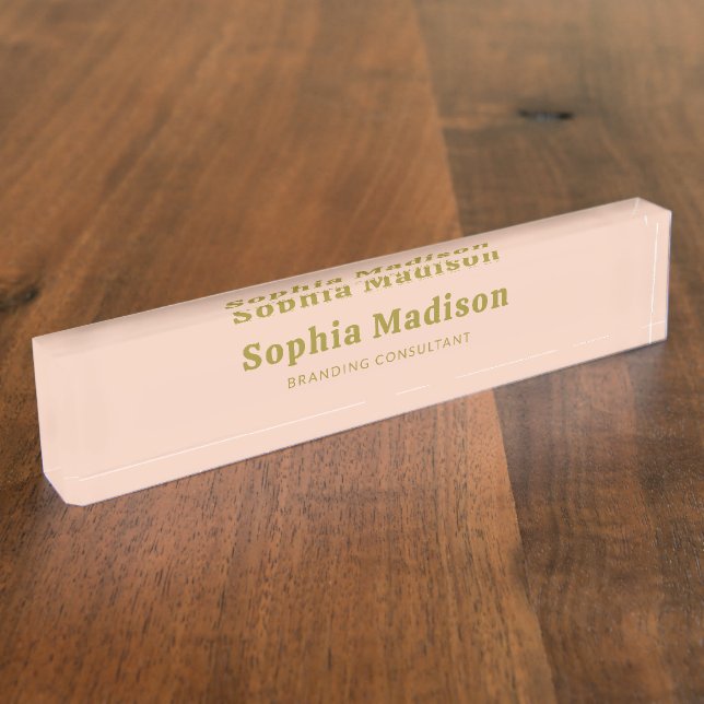 Placa De Nombre Retro Bold Serif Green Blush Pink (Lateral)