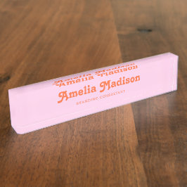 Placa De Nombre Retro Decorative Pink Orange