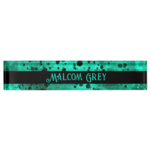 Placa De Nombre Retro Paint Splatt Efecto Verde y Negro