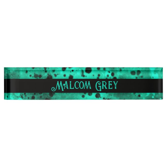 Placa De Nombre Retro Paint Splatt Efecto Verde y Negro (Anverso)