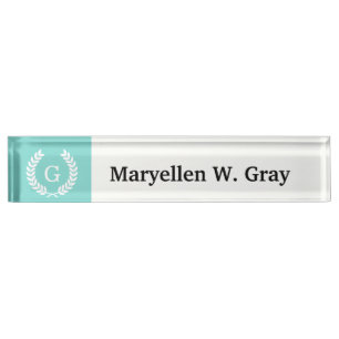 Placa De Nombre Robin Egg Wheat Laurel Wreath Monograma inicial