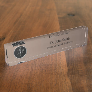 Placa De Nombre Rod of Asclepius Medical Silver Noble Clásico