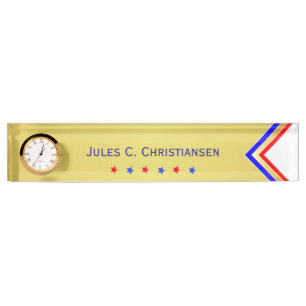 Placa De Nombre Rojo Blanco Azul / Estrellas (Tu Nombre) Fondo Dor