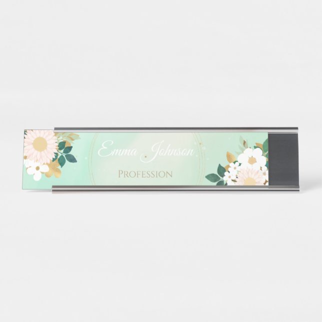 Placa De Nombre Romántico Diseño de acuarela de flores blancas (Anverso)