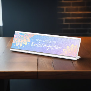 Placa De Nombre Rosa azul Mandala