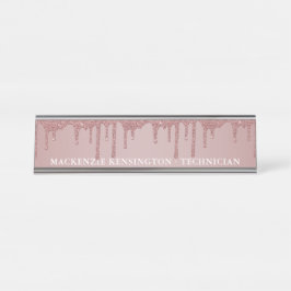 Placa De Nombre Rosa de lujo Purpurina de goteo de oro