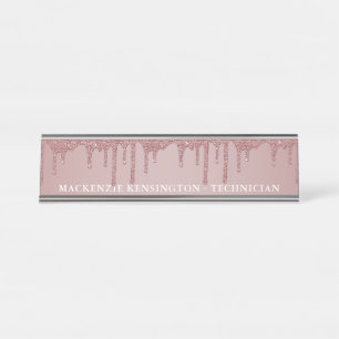 Placa De Nombre Rosa de lujo Purpurina de goteo de oro