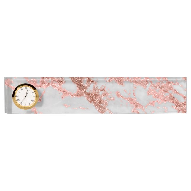 Placa De Nombre Rosa de oro de mármol moderno Purpurina (Anverso)
