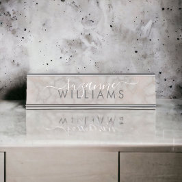 Placa De Nombre Rosa de Rubor y elegancia de mármol gris