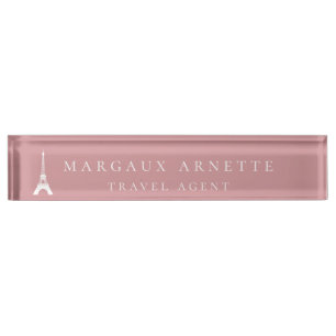 Placa De Nombre Rosa del logotipo de la torre Eiffel