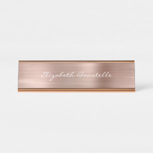 Placa De Nombre Rosa Dorado Elegante Metal Caligrafía
