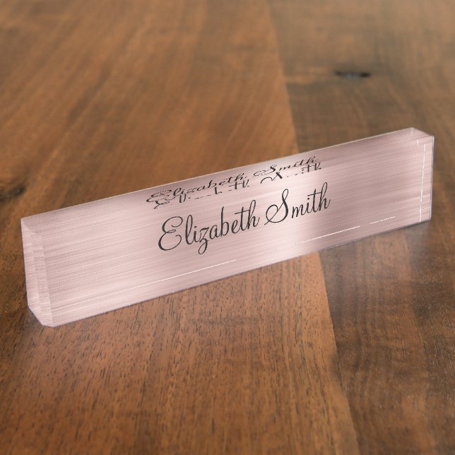 Placa De Nombre Rosa Dorado Metálico Femenino (Lateral)
