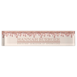 Placa De Nombre Rosa Dorado Sparkle Drippy Drip Bosque Nameplate