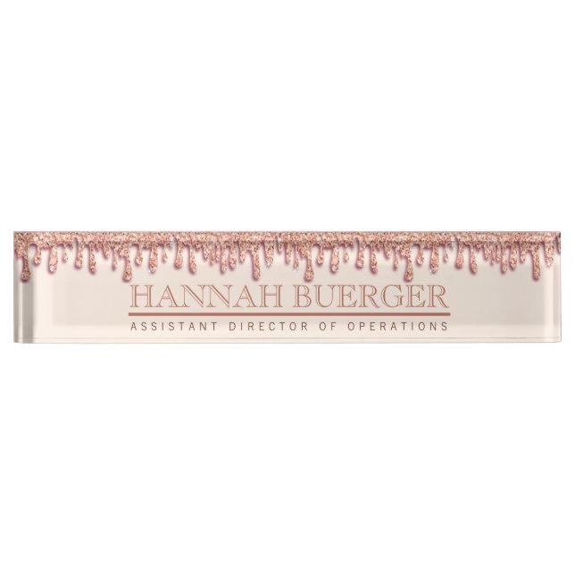 Placa De Nombre Rosa Dorado Sparkle Drippy Drip Bosque Nameplate (Anverso)