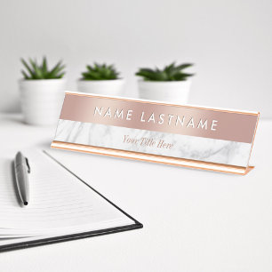 Placa De Nombre Rosa elegante Personalizado moderno de mármol gris