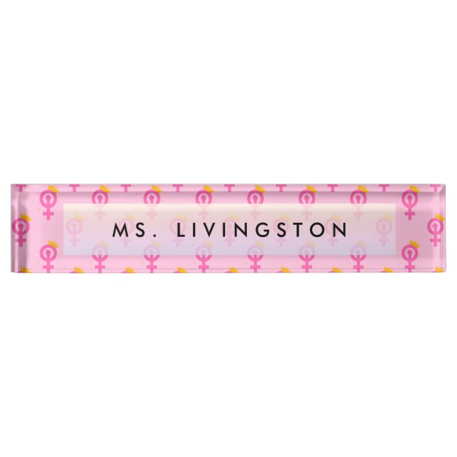 Placa De Nombre Rosa feminista personalizado (Anverso)