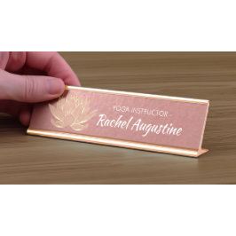 Placa De Nombre Rosa Gold Lotus Yoga Studio Instructor de Meditaci