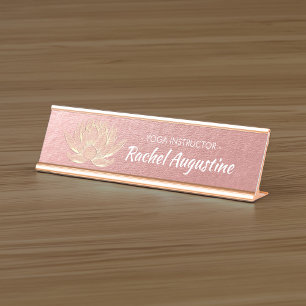 Placa De Nombre Rosa Gold Lotus Yoga Studio Instructor de Meditaci
