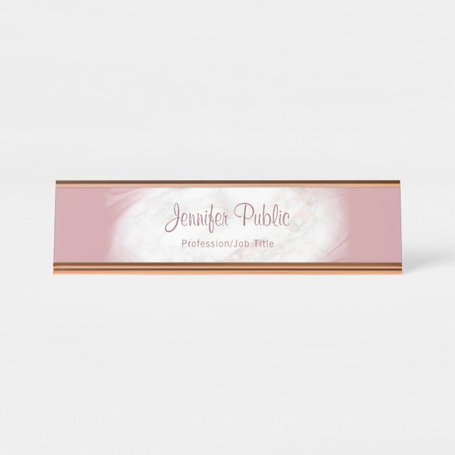 Placa De Nombre Rosa Gold Marble Elegant Plantilla Profesional (Anverso)