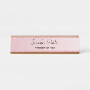 Placa De Nombre Rosa Gold Modern Template Profesional Elegante