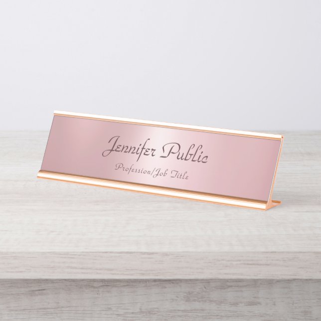 Placa De Nombre Rosa Gold Moderno y Elegante Profesional (Anverso)