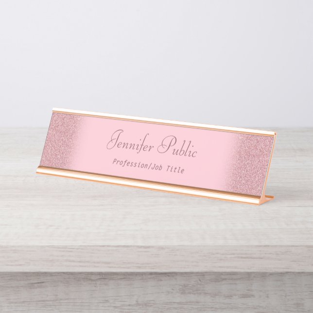 Placa De Nombre Rosa Gold Purpurina profesional moderno (Anverso)