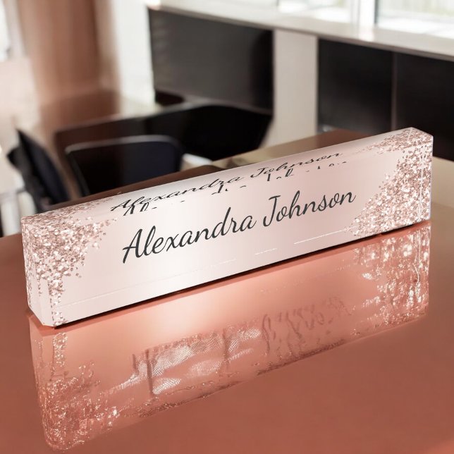 Placa De Nombre Rosa Gold Rubor Purpurina de espuma rosa Girly (Subido por el creador)