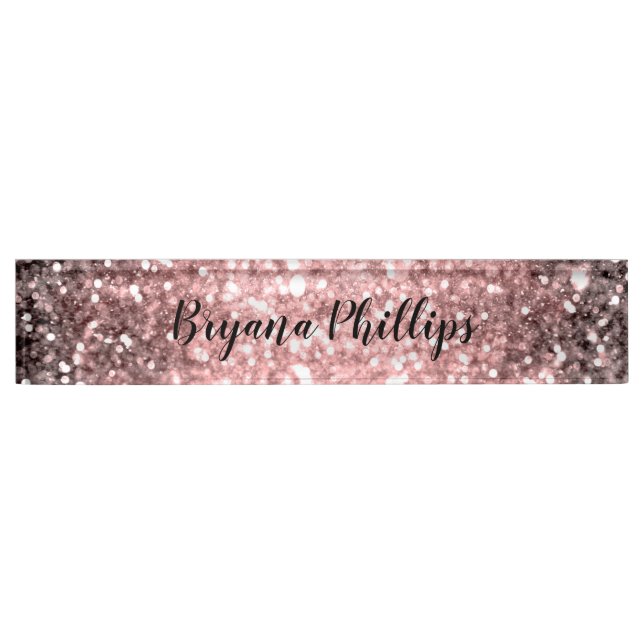 Placa De Nombre Rosa Luces de Esparkle de Oro Purpurina Belleza es (Anverso)