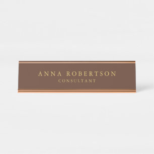 Placa De Nombre Rosa marrón Colores de oro Profesional Minimalista
