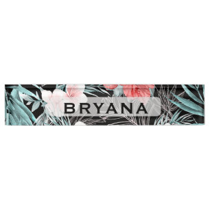 Placa De Nombre Rosa Moda del Paraíso Tropical de la Isla Botánica