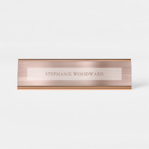 Placa De Nombre Rosa moderno Faux Gold Cepillado Relieve metalizad
