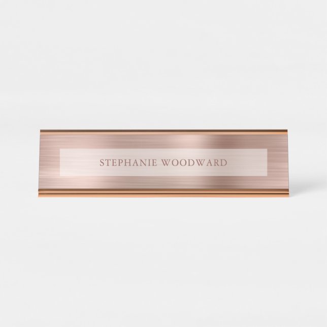 Placa De Nombre Rosa moderno Faux Gold Cepillado Relieve metalizad (Anverso)