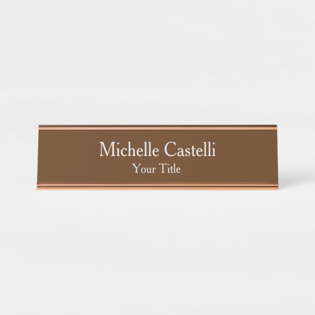 Placa De Nombre Rosa moderno y profesional Gold Brown (Anverso)