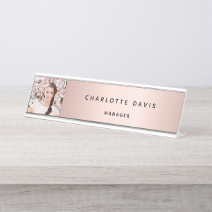 Placa De Nombre Rosa monograma de fotografía dorada elegante moder