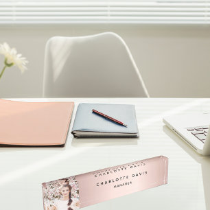 Placa De Nombre Rosa monograma de fotografía dorada elegante moder