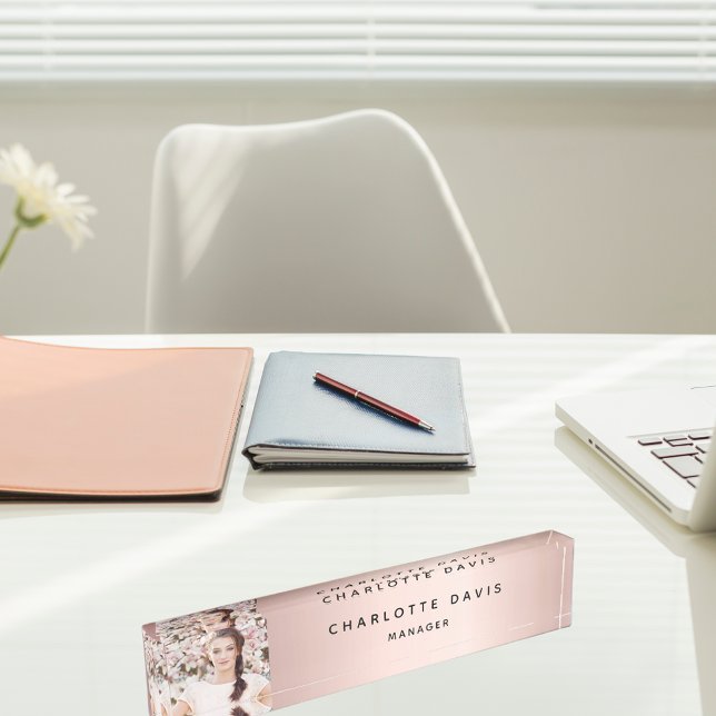 Placa De Nombre Rosa monograma de fotografía dorada elegante moder (Subido por el creador)