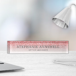 Placa De Nombre Rosa Ombre Trendy Purpurina