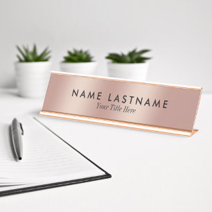 Placa De Nombre Rosa Oro Elegante Minimalista Simple Moderno