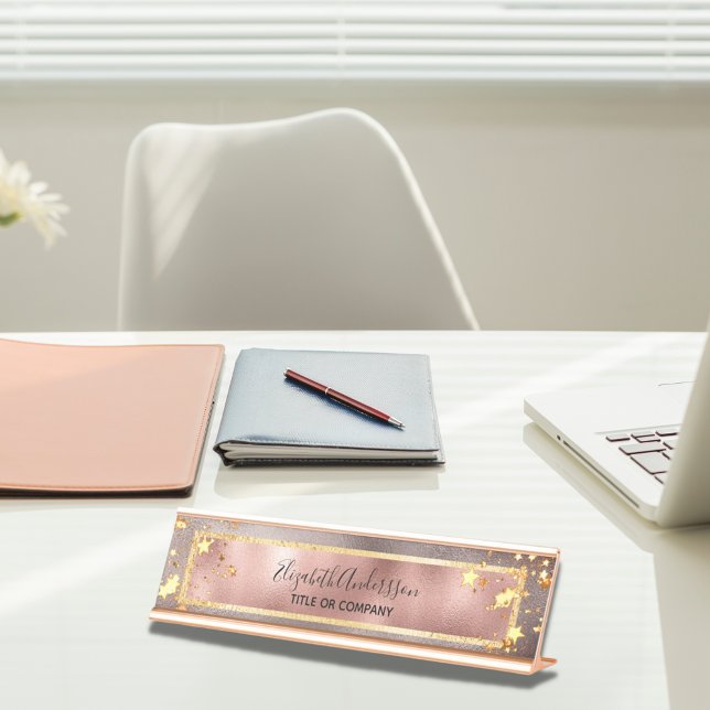 Placa De Nombre Rosa oro rosa estrellas metálicas nombre negocio (Subido por el creador)